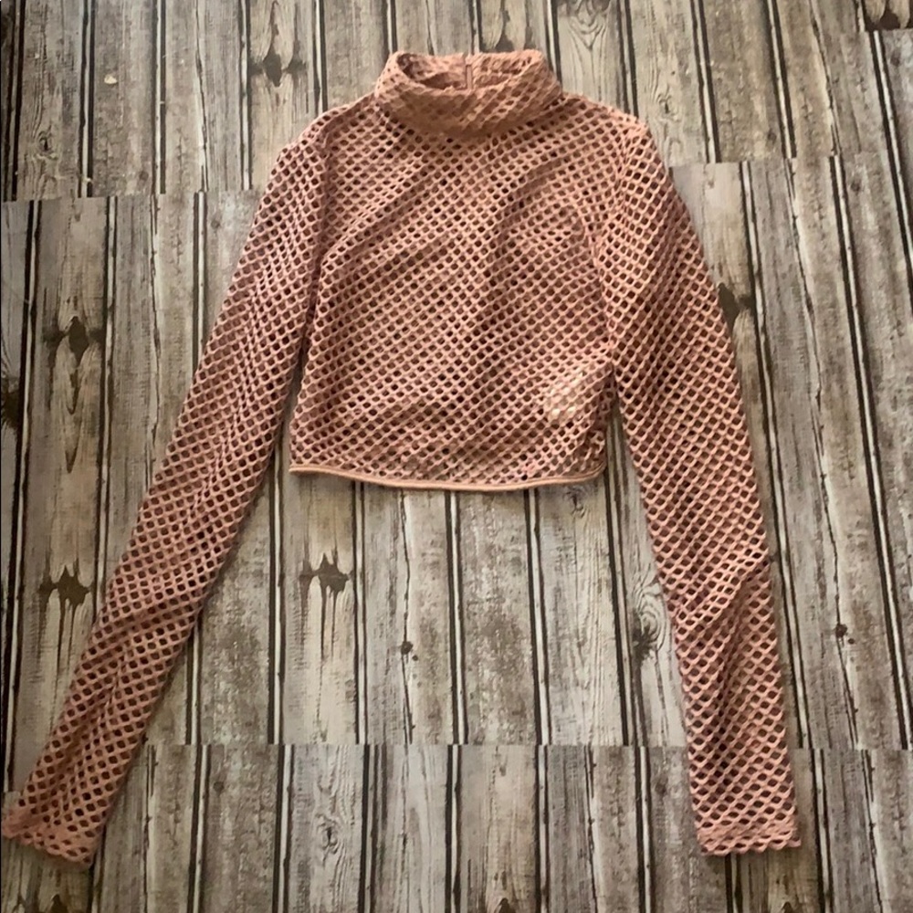 Blush pink fishnet crop top